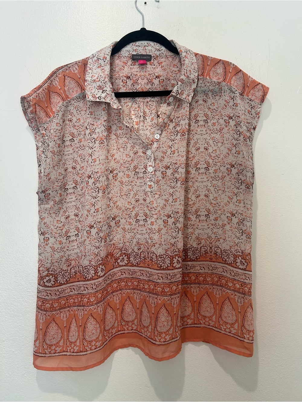 Warm Coral Paisley Short-Sleeve Blouse - Unknown Brand Vince Camuto